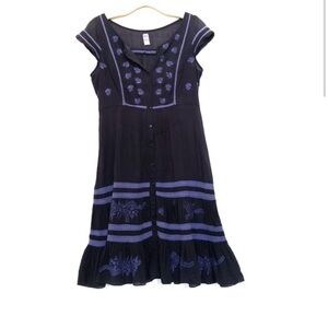 FREE PEOPLE Embroidered Mini Dress in Blue and Black 6